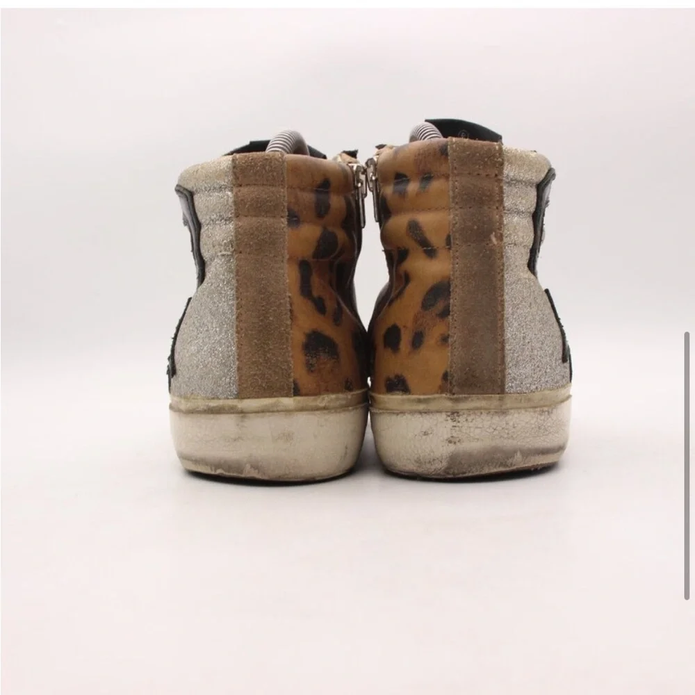 GGDB Golden Goose Slide High Top Glitter Leather Womens animal print Sneakers 39 - Picture 3 of 9